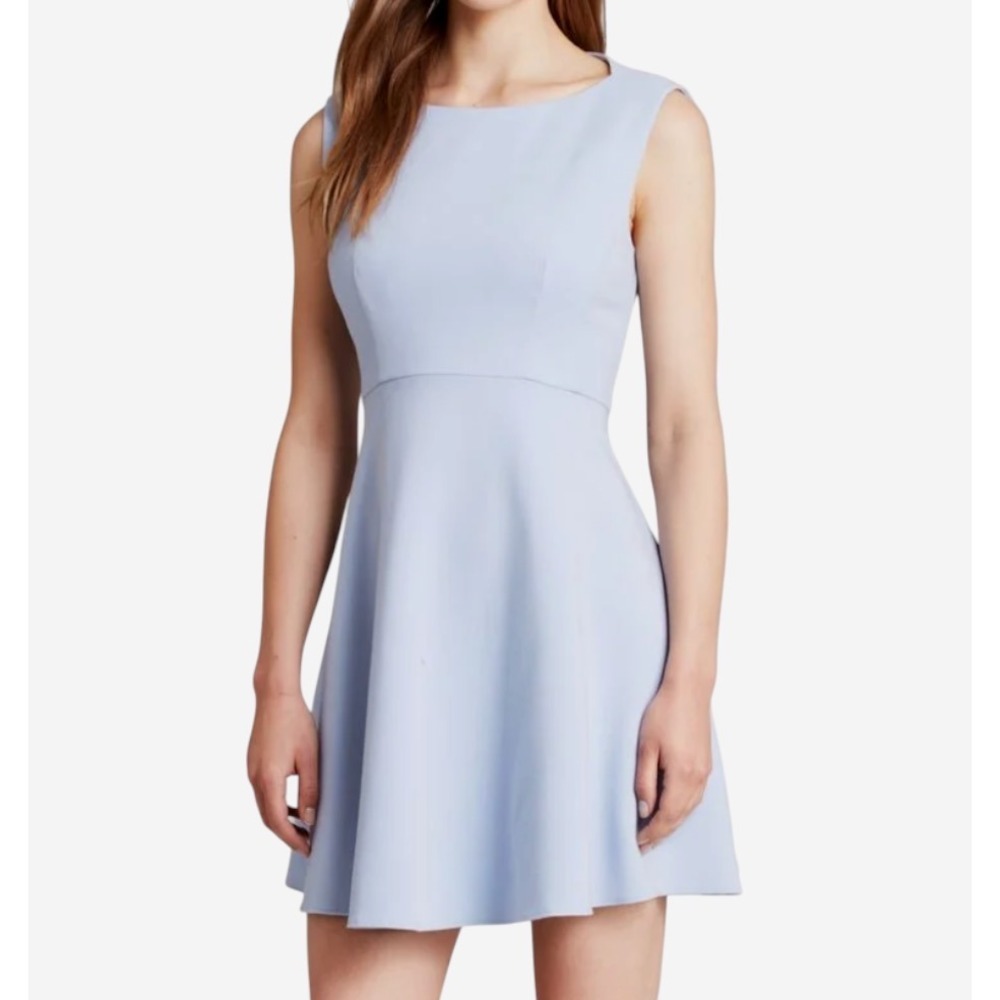 NWT French Connection FEATHER RUTH MINI DRESS Light Blue Tank Flare Lined US-6